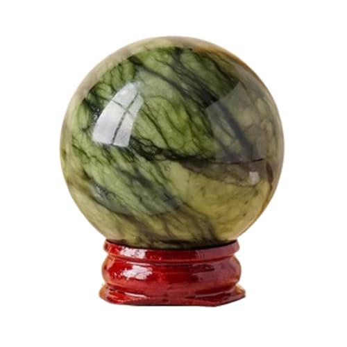Serpentine Jade Crystal Ball with Stand, Polished Stone Crystal Sphere Sculpture Figurine for Christmas Halloween Display Home D