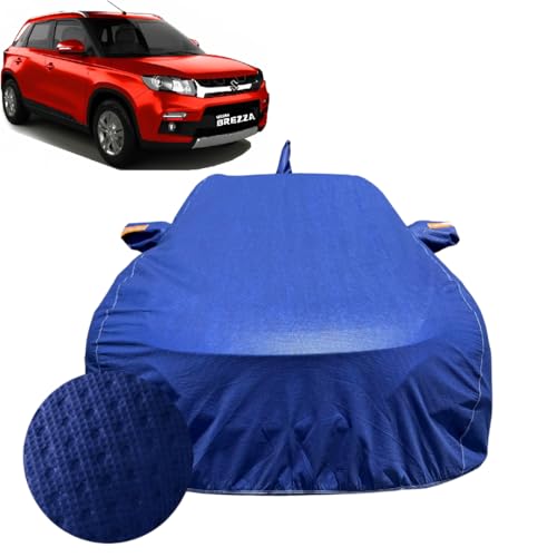 Image of Car Cover For Maruti Suzuki Brezza (2015-2021) | 100% Waterproof Cover with Antenna & REFLECTIVE Mirror Pockets | Dustproof, Scratchproof, Heatproof Brezza Car Cover |Soft Cotton Lining| BLUE