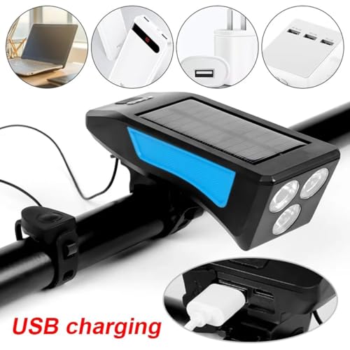 Image of Solar USB Charging Bike Light Bicycle Horn Lamp Bike Flashlight Bike Front Light Waterproof Cycling Headlight with 3 Lighting Modes 5 Sounds Fits Bicycle Light (Multicolor)