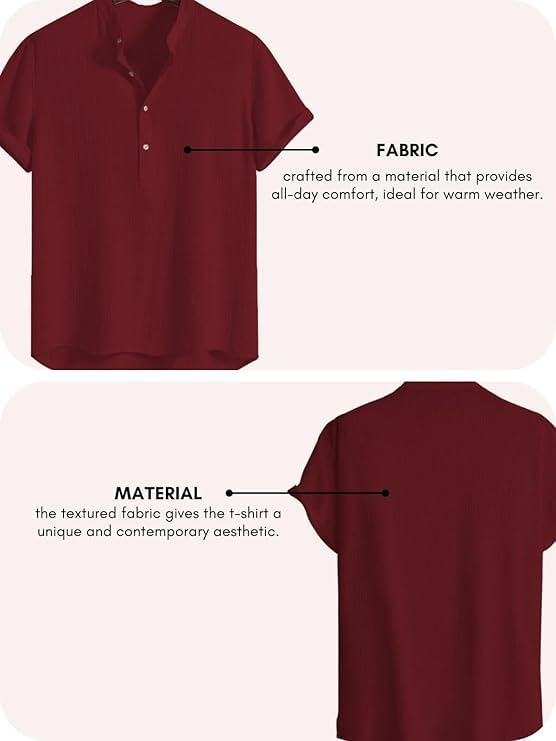 Image of LATEST CHIKAN Men's Casual Mandarian Collar T Shirts Short Sleeve Bubble Textured Short Kurta Fashion Beach Summer Kurta