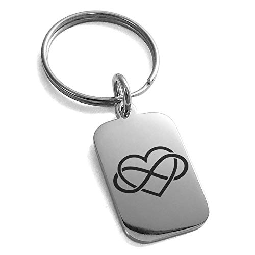 Stainless Steel Intertwined Infinity Heart Small Rectangle Dog Tag Charm Keychain Keyring