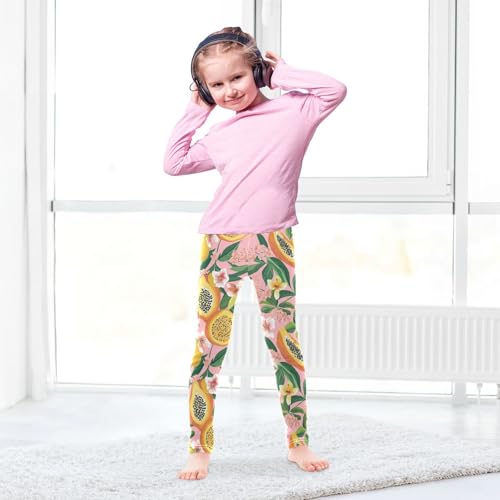 Papaya Floral Girls' Leggings Toddler Doodles Leaves Tropical Kids Yoga Pants Dance Active Tights 4T4