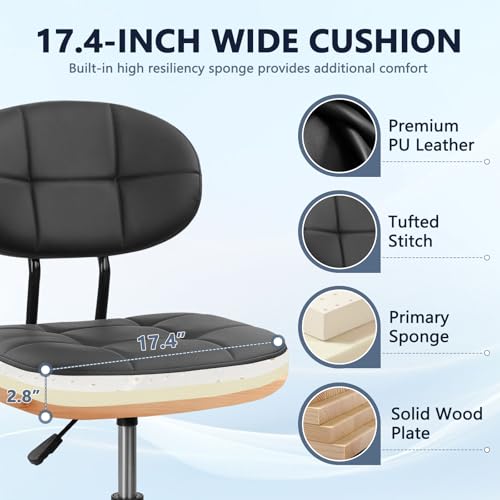 Image of KLASIKA Leather Drafting Stool Chair with Ergonomic Backrest & Footrest, Adjustable Height 360 Swivel Rolling Stools with Padded Seat, Tall Office Chair for Standing Desk, Shop, Drawing, Black