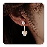 SmileBelle Pearl Heart Earrings, Heart Earrings for Women as Prom Jewelry, Pearl Stud White Dangle Jewelry as Anniversary Birthday Gift for Women Trendy