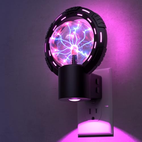 Image of L LOHAS LED Plug-in Night Light for Kids, Color Changing Globe Plasma Lamp, Tesla Coil Bulb Static Electricity in a Vacuum Pressurized Glass Globe for Hands-On STEM Learning,Parties, Decorations, Prop