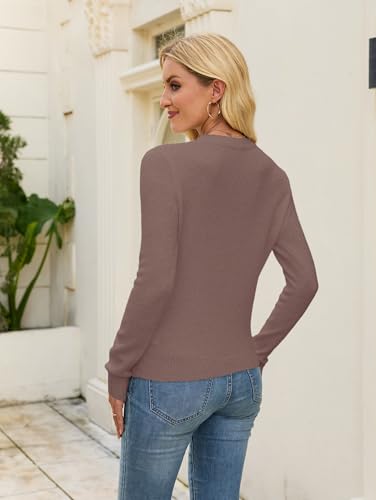 Image of Libsorge Womens Cute Crewneck Ribbed Knit Lightweight Thin Sheer Long Sleeve Sweater T Shirt Top Spring 2025