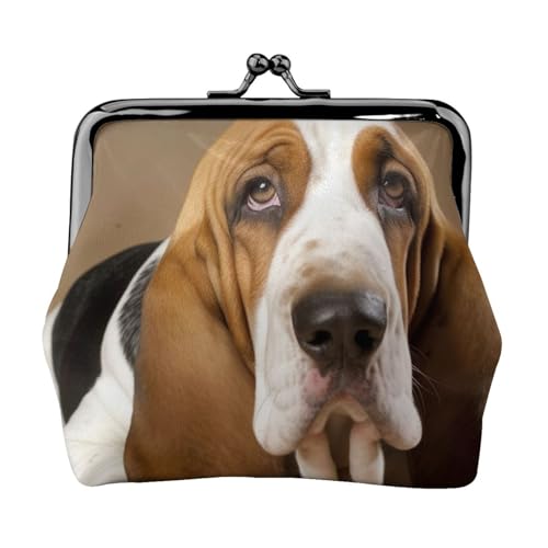 Basset Hound Coin Purse for Women, Chic PU Leather Mini Change Pouch with Kiss Lock Clasp, Fashion Change Purse Wallets for Coins, Keys, Lipstick, and Earphones