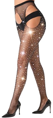 Fishnet Stockings for Women Tights Rhinestone Women's Sparkly Stockings High Waist Fishnets