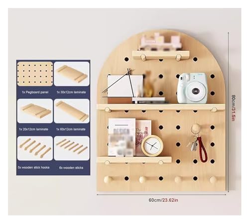 Kombinations-Wand-Organizer-Set, Stecktafel-Regale, Stecktafel aus Holz, Stecktafel-Wand-Organizer, DIY-Aufbewahrungs- und Anzeigetafeln für das Home-Office (Größe: 60 x 80 cm) (Braun 60 x 80 cm)