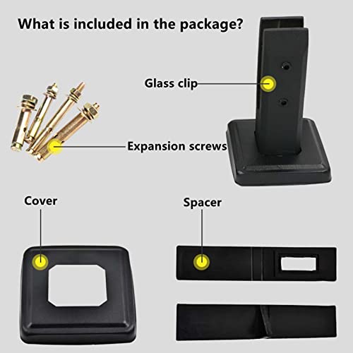 KMERCE Stehende Glasklemme Schwarz, Große Glasklemme aus 304 Edelstahl, Glashalter für Treppen, Halterung für Glas, Zaun, Pool, Wand, Zaun, Glas für Handläufe, Balkon, Treppengeländer, H160mm