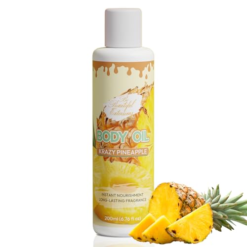 Image of Body oil designed for Deep Hydration to nourish, protect, and rejuvenate the skin while leaving it with a soft, radiant glow and a pineapple scent long -lasting fragrance jojoba oil and more 6.76oz
