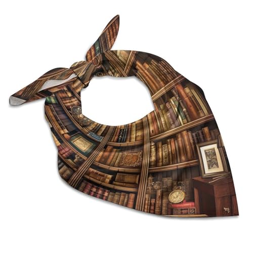 Imitation Silk Scarf Library Bookshelf Book Printed Women Small Square Scarf 25