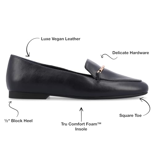 Image of Journee Womens Loafer Flat Notched Topline Square Toe Slip-On Block Heel - Wrenn Casual Dress Shoe