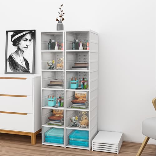Image of Kuber Industries (Pack of 2) 6-Tier Transparent Plastic Collapsible Space Saving Closet /Cabinet | Makeup Cosmetics, Books & Stationary Organizer Storage Boxes for Home, Office & Hostel Use | White