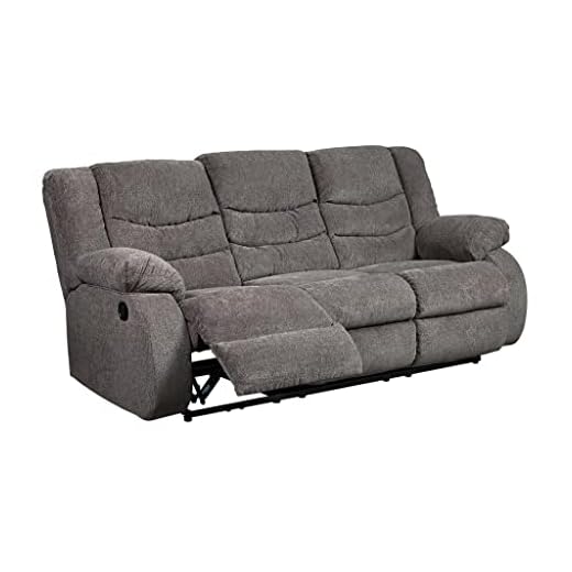 Signature Design by Ashley Tulen Modern Manual Pull Tab Reclining Sofa, Dark Gray