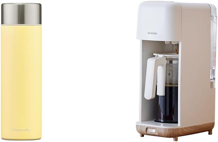 Iris Ohyama Screw Mug Bottle, 16.9 fl oz (500 ml), Mimosa Yellow x Drip Type Coffee Maker, Ivory