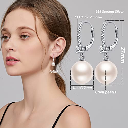 18k White Gold Plated Pearl and Diamond Earrings 925 Sterling Silver Pearl Earrings Fine Jewelry for Women2