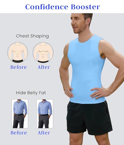 Image of Compression Shirt Men Slimming Body Shaper Vest Crewneck Workout Tank Top | Tummy Control Undershirts, Gynecomastia Compression Shirts, Back Support, Sleeveless Muscle Shirts, Shaping Tank Top