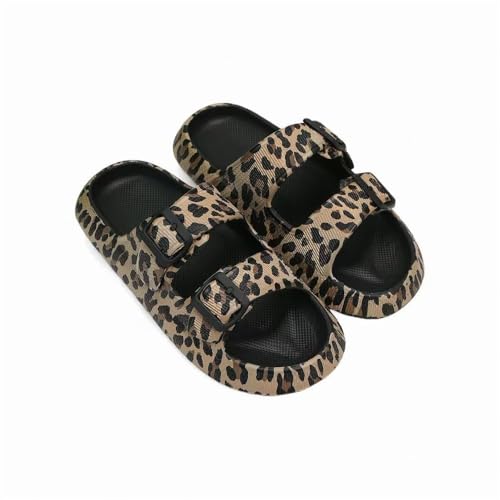 Leopard Print Cloud Slippers Double Buckle Cheetah Print EVA Soft Pillow Sandals House Slides Quick Drying Non Slip
