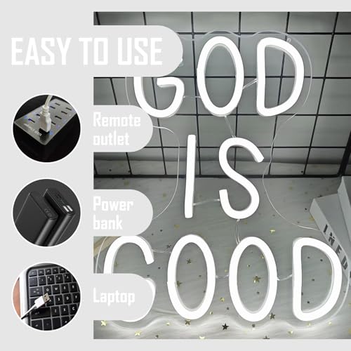 Image of God is Good Neon Sign Preppy Room Decor Jesus Led Neon Light Sign God Is Good Christian Wall Decor Aesthetic Light Up Sign for Home Bedroom Religious Church Events Easter Gift Decoration
