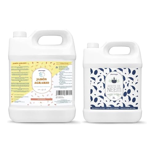 PLANTAWA Pack Jabón Potásico 5L + Aceite de Neem 2L | Solución Multiusos | Fácil Aplicación y Máxima Eficacia | Versátil | Uso en Interior y Exterior | Productos de origen natural