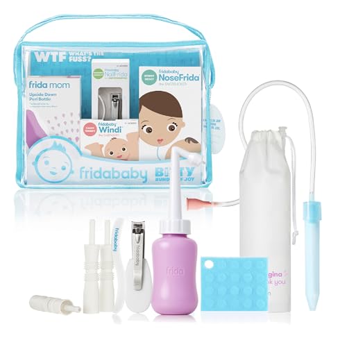 Image of Frida Baby Bitty Bundle of Joy Mom & Baby Essentials Healthcare and Grooming Gift Kit Includes Peri Bottle, NoseFrida Snotsucker, Windi Gaspasser & Nail Clipper + File Set