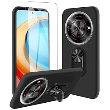 JDXHFF Cover Compatibile con ZTE Blade A75 5G (6.6") Nero e Staffa Girevole a 360° e Pellicola Protettiva in Vetro Temperato - Custodia Morbido Silicone Protettivo TPU Case Black