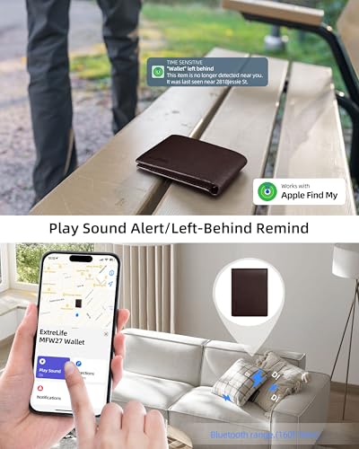 Image of Wallet for Men, Built-in Bluetooth Tracker with Apple Find My (iOS Only), Air Tag Wallet, Leather RFID Blocking Bifold Mens Wallets with GPS Tracker, Rechargeable, Gift for Him, Brown