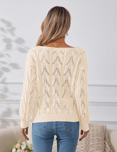 Image of Libsorge Womens Cute Sexy Off The Shoulder Crochet Knit Sweater Fall Winter 2025 Trendy Lightweight Boat Neck Pullover Top