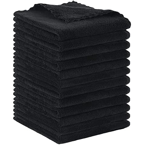 SUNLAND Microfiber Face Cloth Reusable Makeup Remover Facial Cleansing Towel Ultra Soft Face Washcloth 12inchx12inch 12 Pack Black Cover