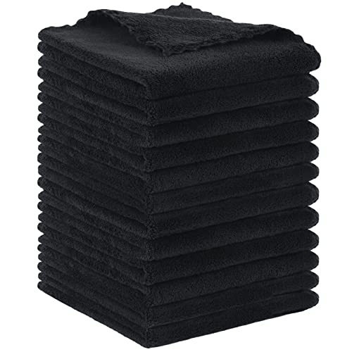 Sunland Microfiber Face Cloth Reusable Makeup Remover Facial Cleansing Towel Ultra Soft Face Washcloth 12Inchx12Inch 12 Pack Black #TOP1