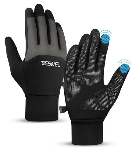 YESWEL Fahrradhandschuhe Herren Damen, Thermo Wasserdicht Handschuhe, Touchscreen Winterhandschuhe, Warme Winddichte Laufhandschuhe (Grau, L)
