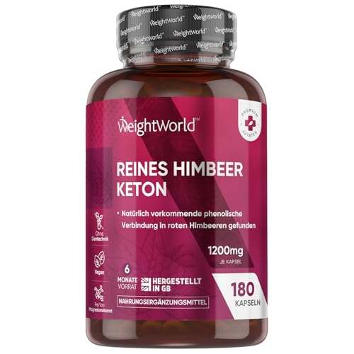 Himbeer Ketone - 1200mg pro Kapsel - 6 Monate Vorrat - 180 vegane Kapseln - Raspberry Ketone mit Himbeerfruchtextrakt - Frei von Magnesiumstearat - Ohne Gentechnik - Von WeightWorld