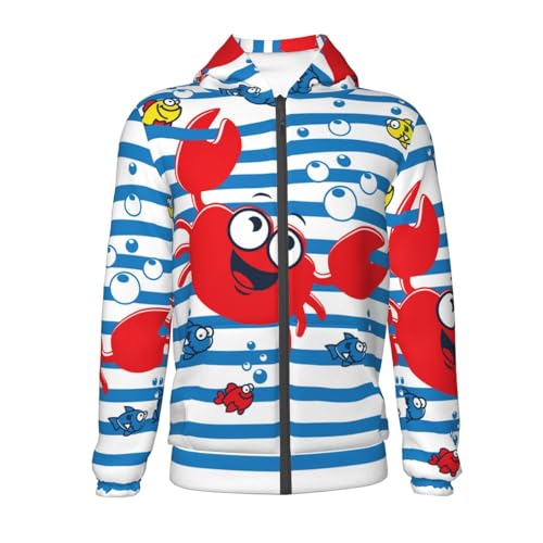 Red Funny Crab on Blue Stripe Kid Hoodies Boys Zip Up Sweatshirts Girls Pullover with Pocket2