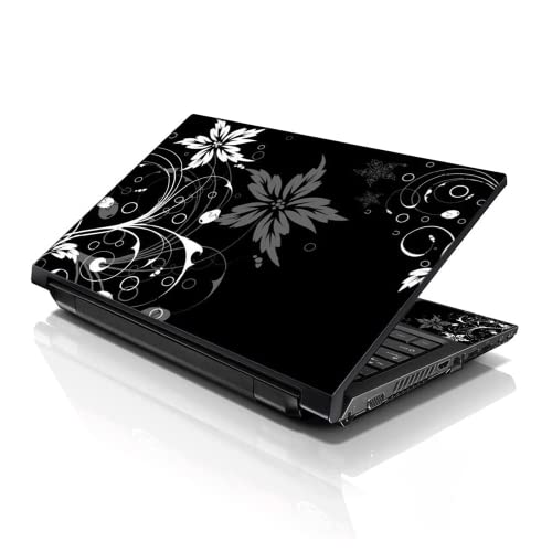 Image of LSS 17 17.3 Inches Laptop Notebook Skin Sticker with 2 Wrist Pads - Reusable Cover Protector Vinyl Sticker Cover Decal Fits 17 inch - 19 inch HP Asus Acer Samsung - Black and White Floral