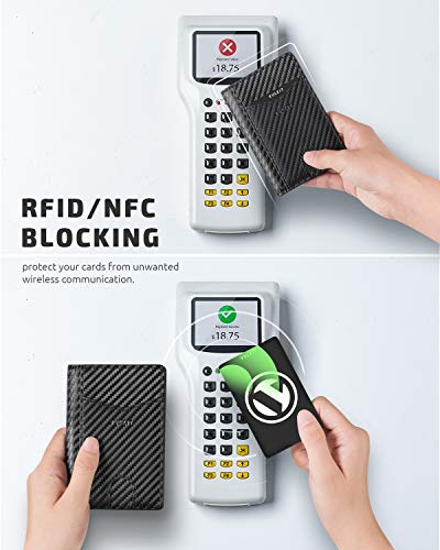Image of VULKIT Bifold Front Pocket Slim Wallet RFID Blocking Minimalist Thin Leather Credit Card Holder Wallet for Men and Women Carbon Fiber