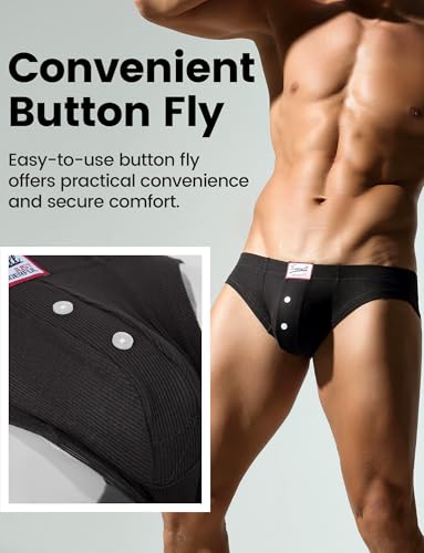 Men Ribbed Bikini Briefs Breathable Pouch Underwear Sexy Low Rise Bulge Trunks Underpants with Button Fly3