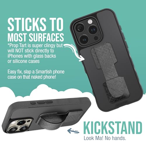 Image of Smartish Phone Grip Loop - Prop Tart - Pop Out Finger Strap and Holder with Kickstand [Compatible with All iPhone & Android Phones] Stick On Phone Ring for All Phone Models - Black Tie Affair