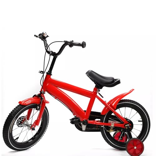 Pxolerig 14 Inch Kids Bikes with Training Wheels,Height Adjustable Modern Child Bicycles for Ages 3-6 Years Girls & Boys, Carbon Steel Kids Bicycle with Dual Brake, Lightweight, Red