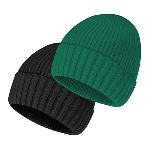 Accsa 2 Pack Winter Knit Beanie Hat For Men Women Winter Stretchy Hats For Women Soft Warm Unisex Cuffed Beanie Black And Green cover