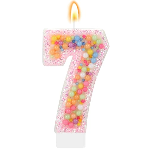 IDIJOLI Pastel Macaron 7th Birthday Candle Sweet Pink Number 7 Candle Cake Topper Cupcake Decorations for Girls and Women Party Decor Anniversary Celebrations Supplies