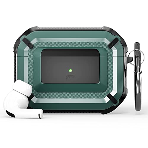 Funda para Airpods con Boton de Bloqueo Automatico, a Prueba de Caidas, Fundas Protectora Completa de Piel de TPU, Resistente a los Aranazos, con Llavero, Compatible con Apple Airpods Pro Verde/Negro Cover