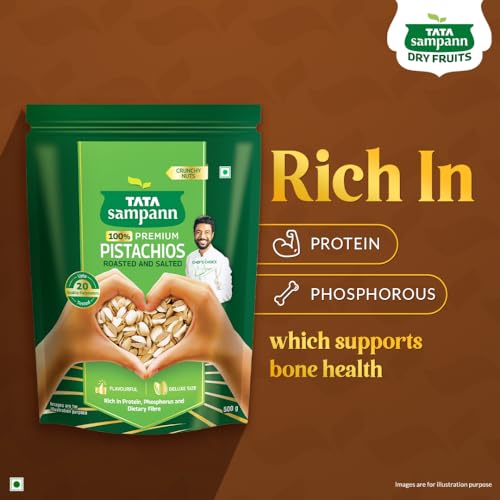 Image of Tata Sampann Pistachios Roasted & Salted, Pista, 500g, Rich In Protein, Phosphorus, & Dietary Fibre, Premium Nuts & Dry Fruits, Crunchy & Delicious Healthy Snack (Pack of 2)