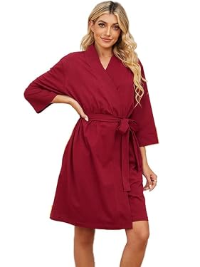 AMAZON - Yoolfine Women’s 100% Cotton Kimono Robes Short Lightweight Knit Bathrobe for Women Soft Sleepwear Ladies Nightwear, Burgundy, Large
