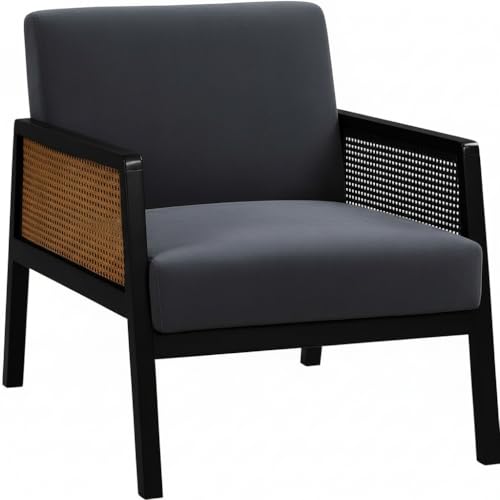 Image of Solid Sheesham Wood Arm Chair with Cushion || Cane Chairs for Balcony || Wooden Armrest Chair Garden Chairs Outdoor || Dining Chair for Living Room Furniture Modern Accent Chair Walnut