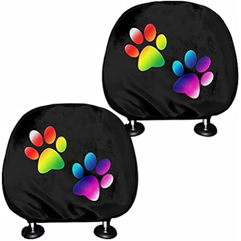 KUIFORTI Set of 2 Pieces Cute Dog Paw Printed Car Seat Headrest Covers,Women Ladies Gifts with Front Pillowcase Cushion Pads,Auto Head Rest Protective Covers Cover