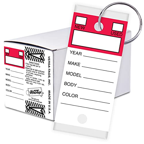 Image of Versa-Tags 250 Per Box, Self-Protecting Paper Key Tags with Chrome-Plated Split Rings Perfect for Car Truck Or RV Dealers Top Stripe Red