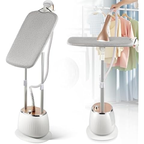 Hapyvergo Standing Garment Steamer with 1800w Power, 54 fl.oz Water Tank for 1-Hour Continuous Steaming, 10-Level Steam Adjustment for Flat Hanging & Diagonal Ironing Cover