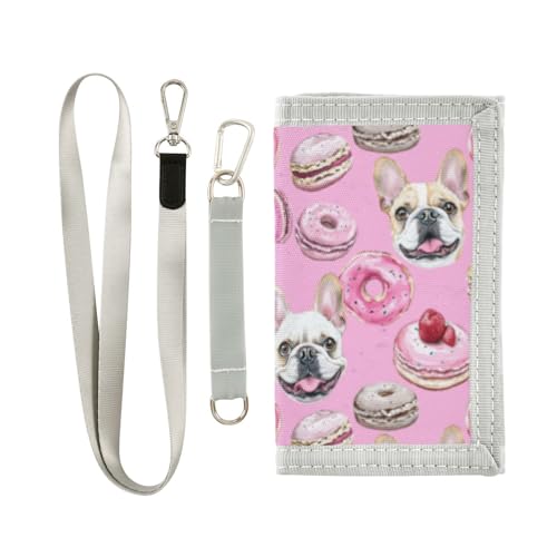 Wusikd Funny Dogs Kids Wallet for Boys Girls Pink Donuts Toddler Trifold Wallet Novelty Wallet for Teens Women Men