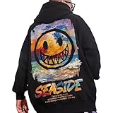 [エンプティオ] バックプリント フリースタイル 長袖 ストリート パーカー アウトドア メンズ オーバーサイズ 部屋着 ビックシルエット ポケット付き ワンポイントロゴ スウエットパーカー フィット フード付き スウェットパーカー トレーナー スウェット ルームウェア ロック フード バスケ ビッグシルエット ビッグ アジアン パンク ストリート系 マウンテン プルオーバー (3XL) ブラック